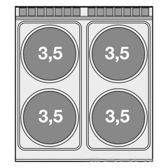 TŰZHELY, elektromos, 4 zónás, körlapos, statikus sütővel, GN2/1, 20,7 kW