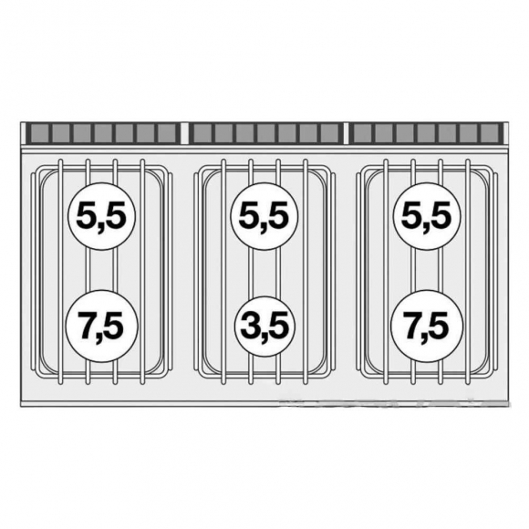 TŰZHELY, gázüzemű, 6 égőfejjel, elektromos statikus sütővel, GN2/1, tárolóval