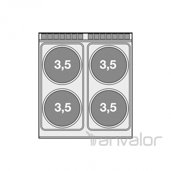 TŰZHELY, elektromos, 4 zónás, körlap, légkeveréses sütővel, GN1/1, 19,32 kW