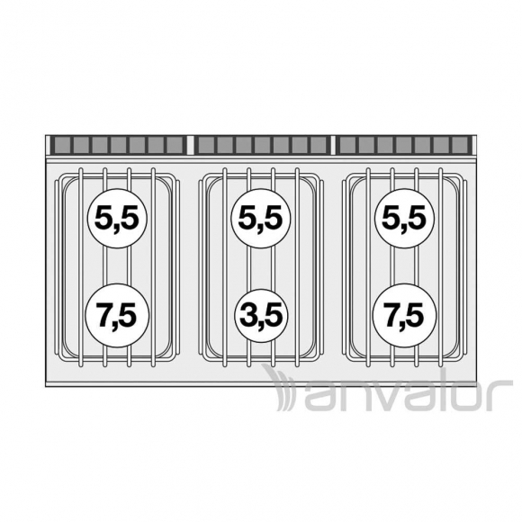 TŰZHELY, gázüzemű, 6 égőfejjel, elektromos légkeveréses sütővel, GN1/1, tárolóval