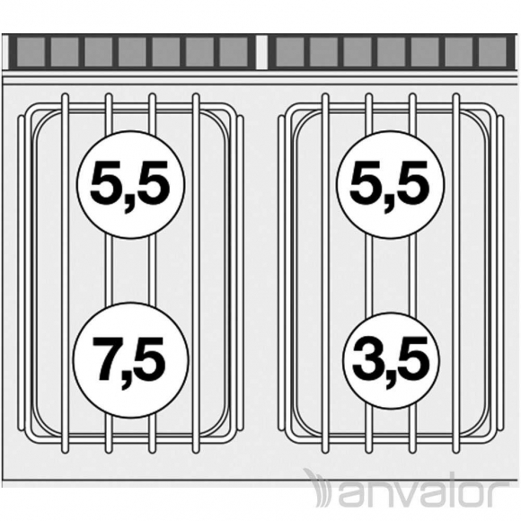 TŰZHELY, gázüzemű, 4 égőfejjel, nyitott tárolóval, 22 kW